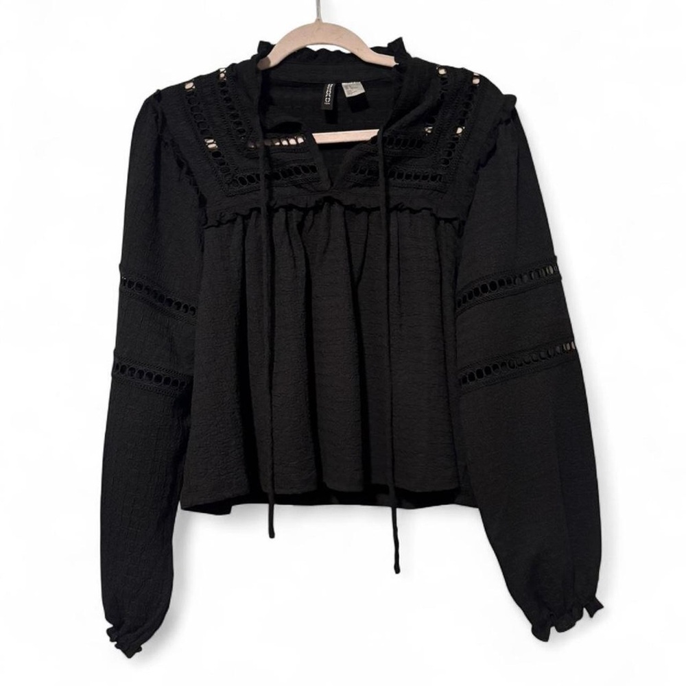 Black boho flowy H&M‎ top small peasant top
